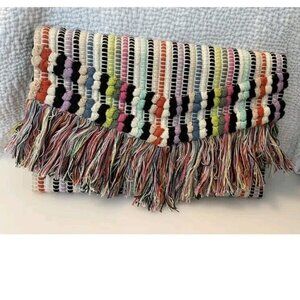 Stella & Dot Taj Clutch Boho Chic Fringe Rug Satchel Wallet Purse Rainbow
